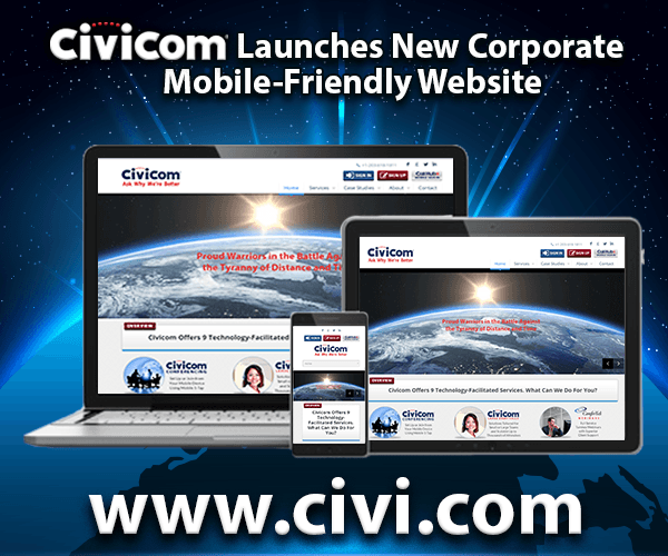Laptop Tablet and Phone displaying the civicom website