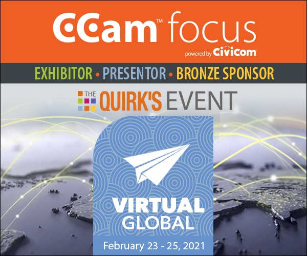 Civicom® CCam™ focus Quirk's Virtual Event Bronze Sponsor