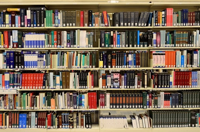 book shelf in the library about foreign market